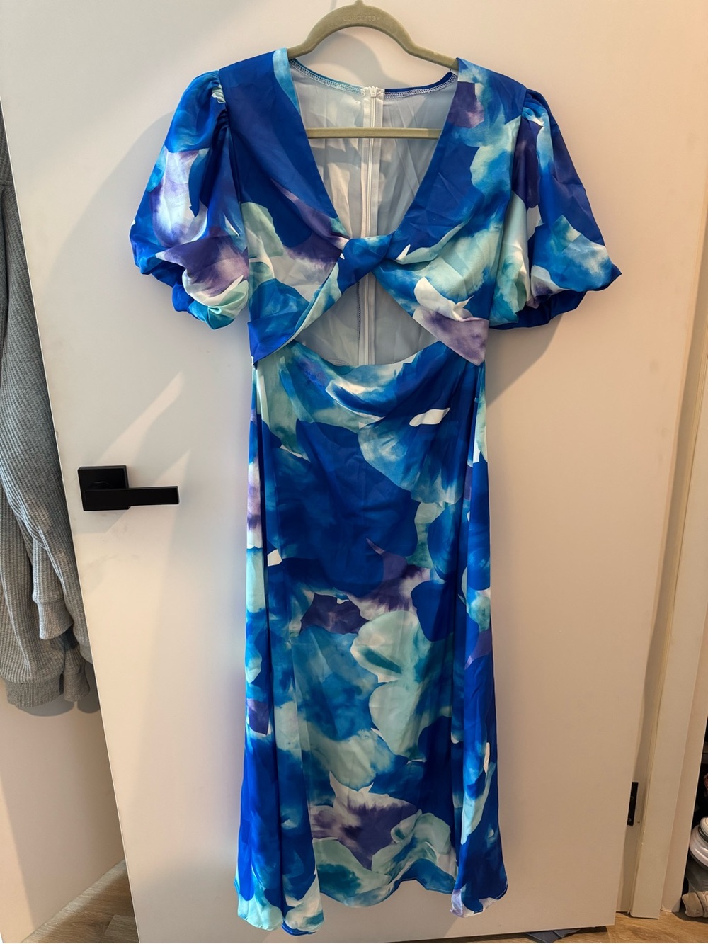 Blue Floral Tie-Front Midi Dress